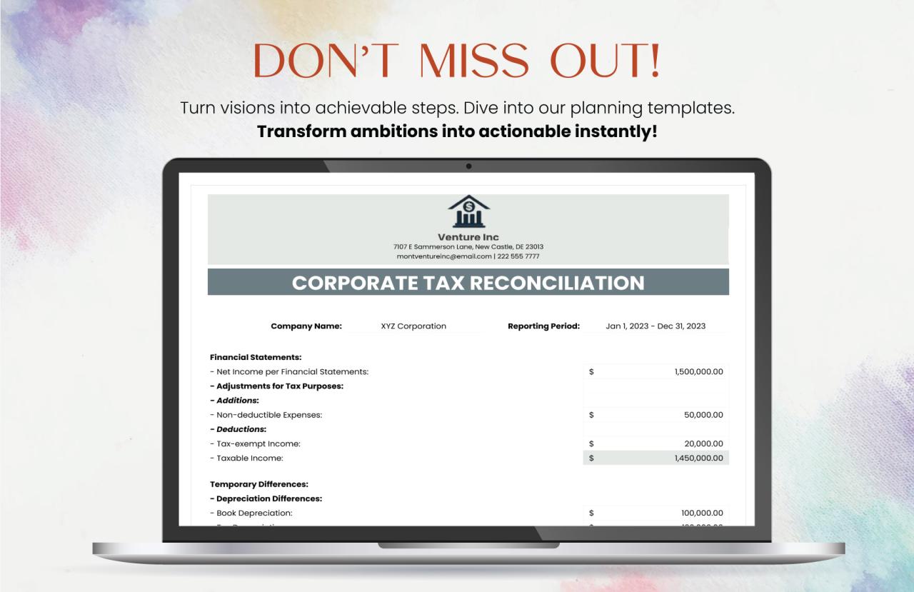Corporate Tax Reconciliation Template in Excel, Google Sheets ...