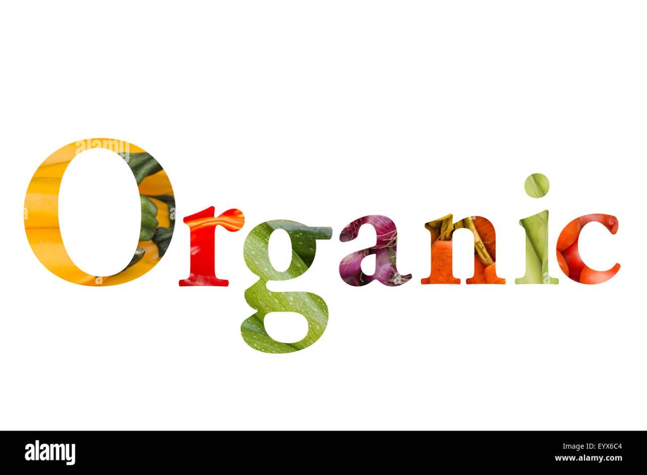 The word ORGANIC concept written in colorful retro shapes and colors ...